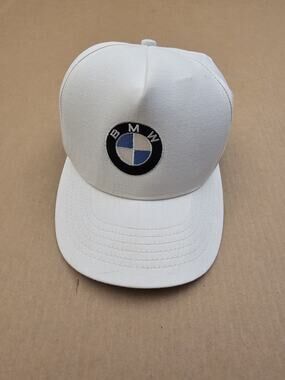 Vintage BMW White Hat SnapBack Logo Material Embroidered USA Made